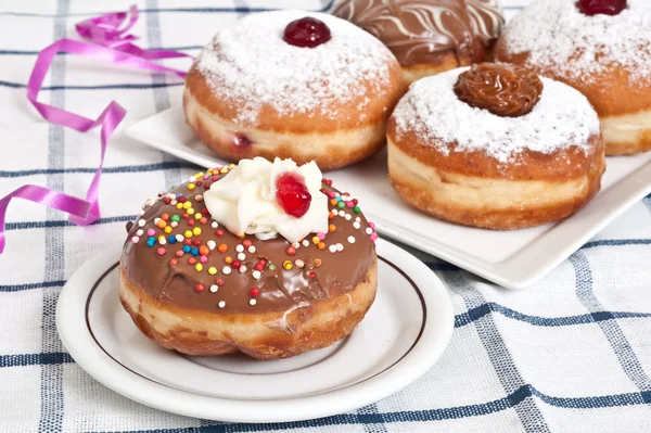 Hanukkah donuts with jam and chocolate — Stock Photo, Image