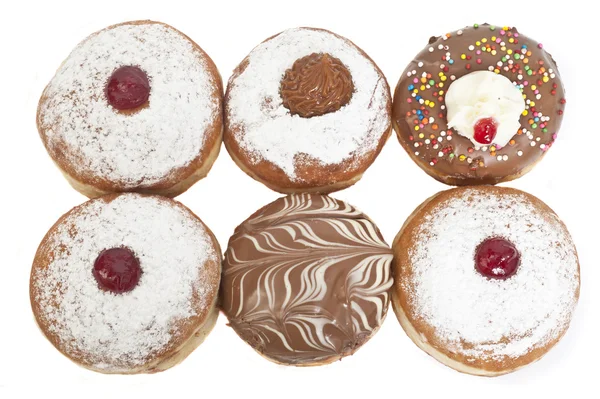 Hanukkah donuts with jam and chocolate — Stock Photo, Image