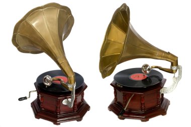 antika gramofon izole