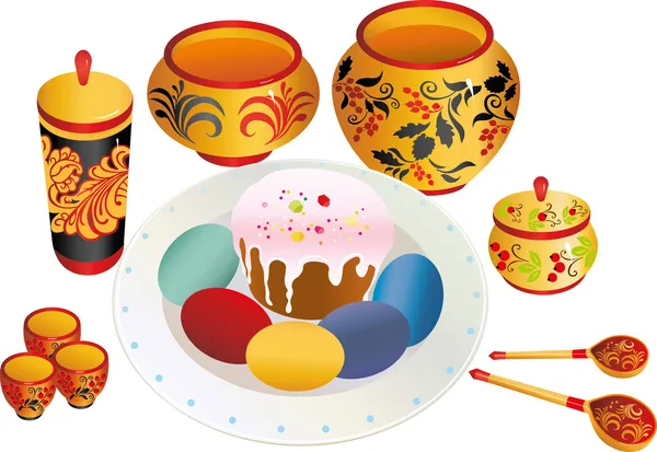 Huevos de Pascua y artículos pintados — Vector de stock