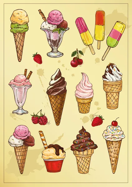 Conjunto de helado de dibujo a mano — Archivo Imágenes Vectoriales