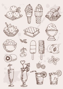 el çizim alkol kokteyl ve dondurma