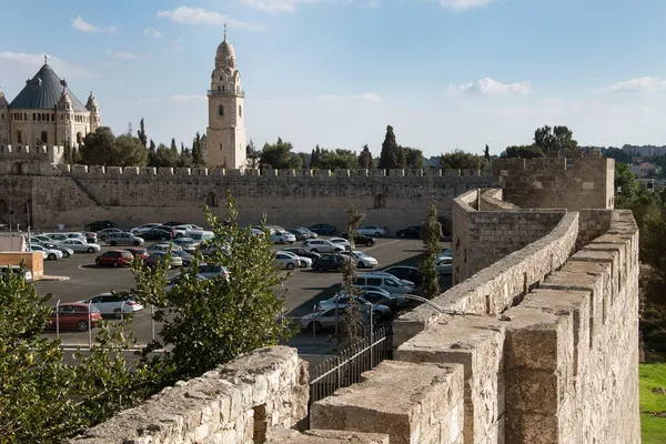 Vista Panorámica Abadía Dormition Desde Muralla Ciudad Vieja Jerusalén Israel — Foto de Stock