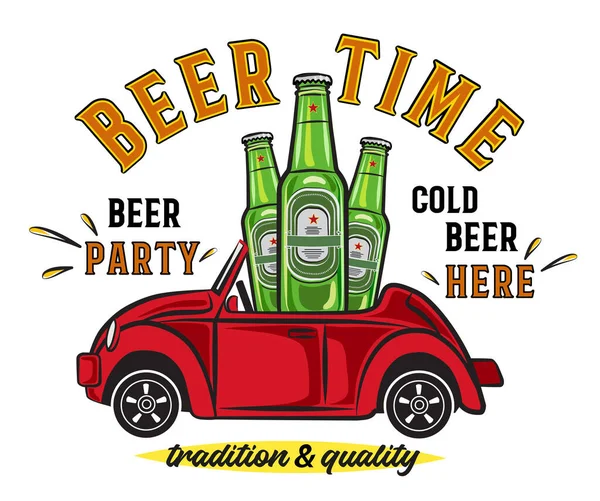 Vector Poster Vintage Car Bottles Beer — Διανυσματικό Αρχείο