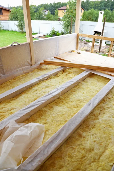 Wooden floor with insulation — Stock Photo, Image