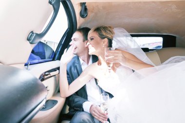 onların limuzinde şampanya içmek yeni evliler