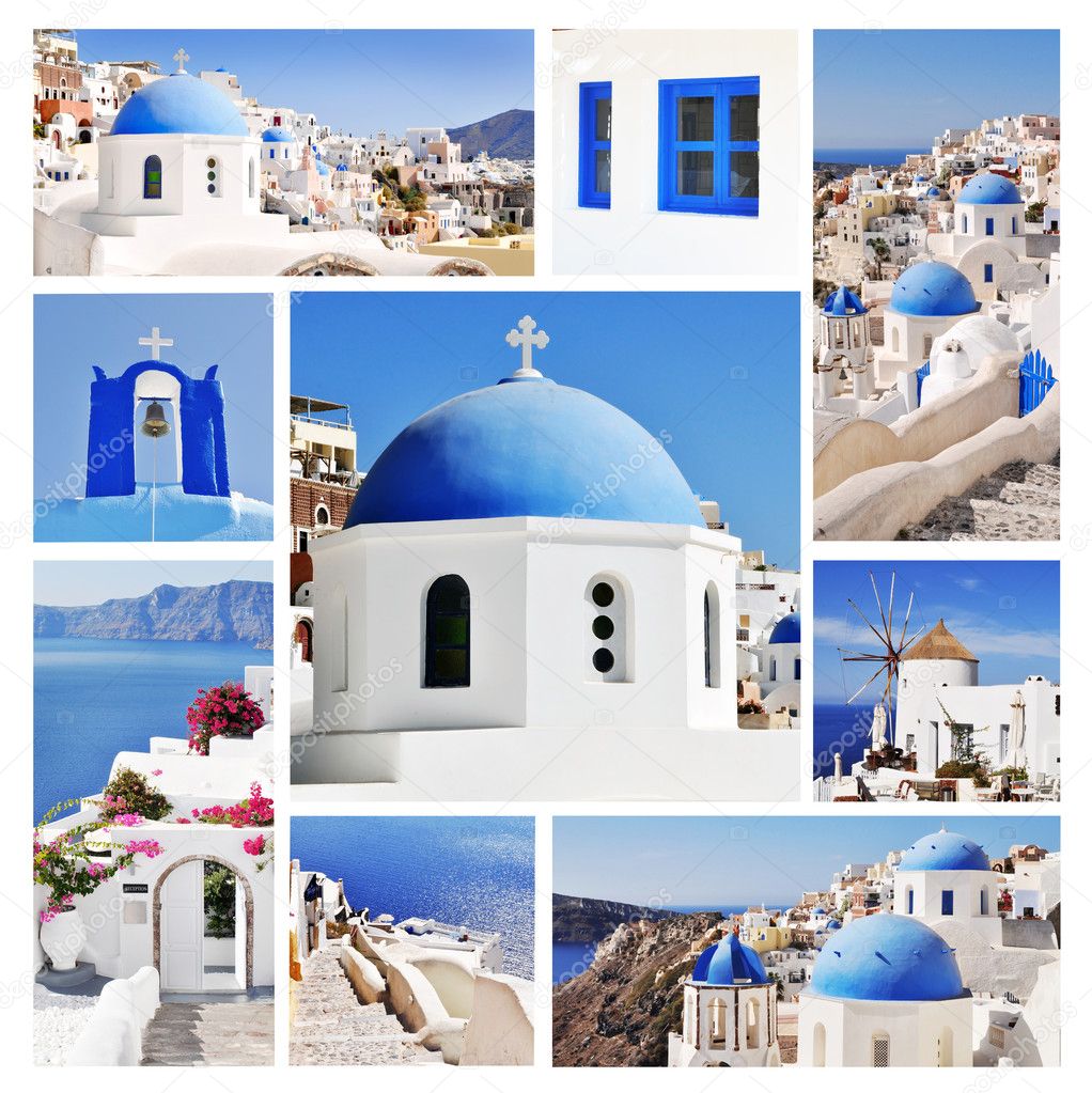 Collage of Santorini (Greece) images - travel background