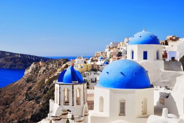 Santorini kiliseler ve Yunanistan Deniz Manzaralı