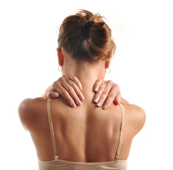 Akuter Nackenschmerz bei den jungen Frauen. — Stockfoto