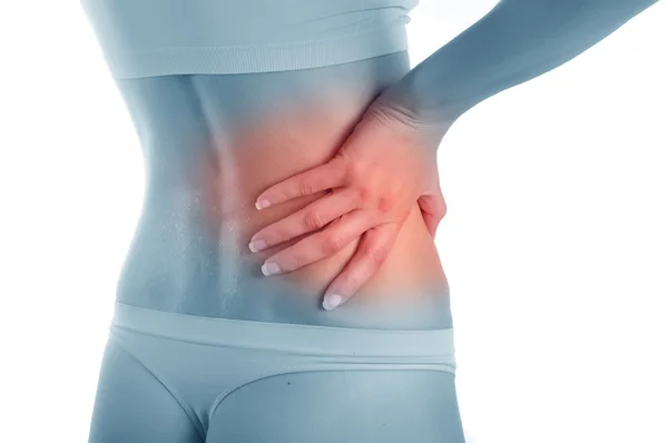 Young girl with pain in a waist — Stock Photo, Image