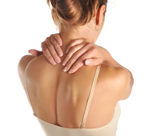 Acute pain in a neck at the young women — Stock Photo, Image