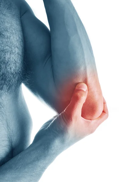 Pain in an elbow joint. Sports trauma — Stock Photo, Image