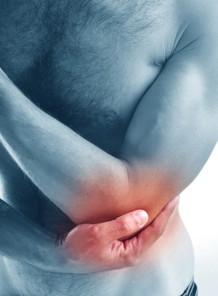 Πόνος στην άρθρωση του αγκώνα. αθλητισμός τραύμα. έννοια φωτογραφία. — Φωτογραφία Αρχείου