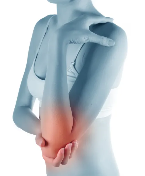 Pain in an elbow joint. sports trauma. Concept photo. — Stock Photo, Image