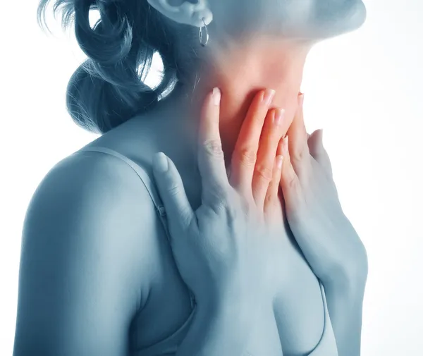 Acute pain in a throat at the young women — Stock Photo, Image