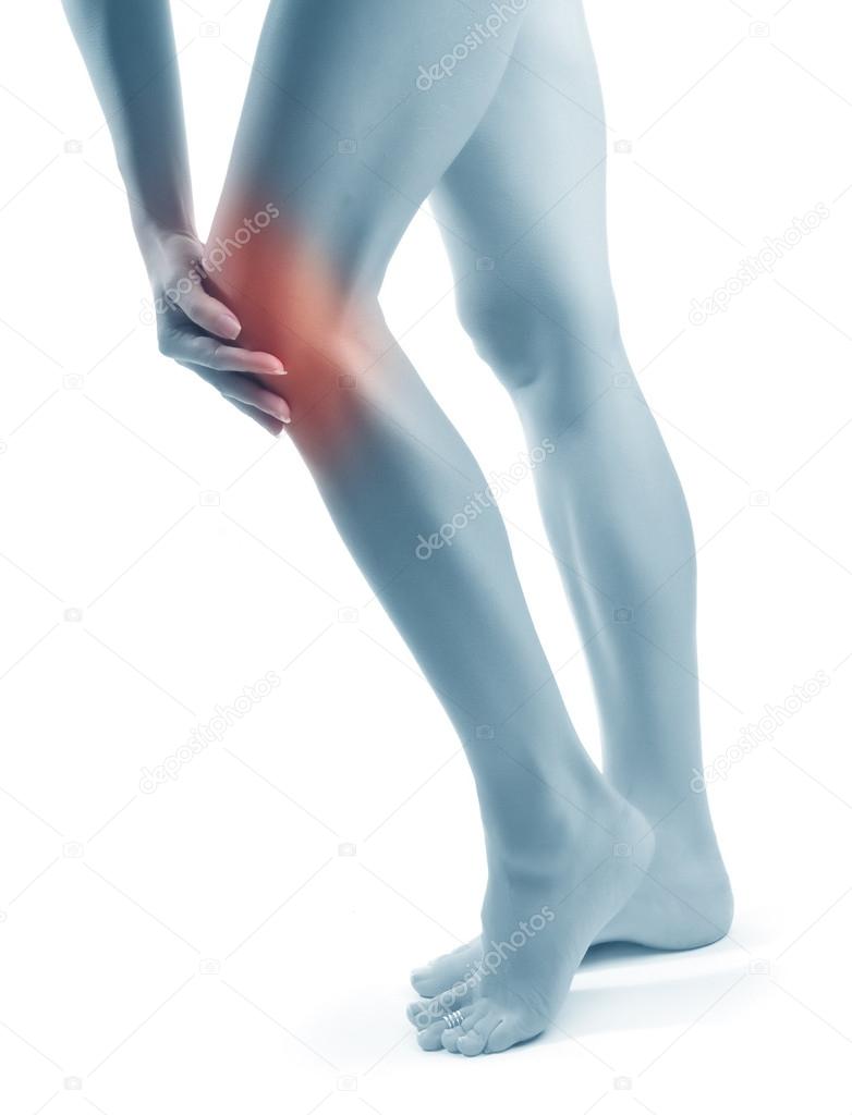 Acute pain in a woman knee. Concept photo