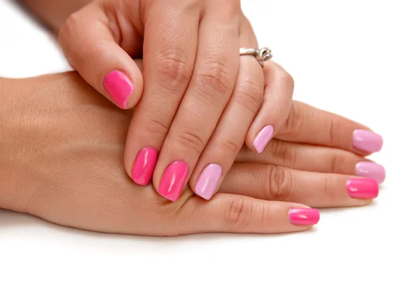 Unhas rosa manicure isolado — Fotografia de Stock