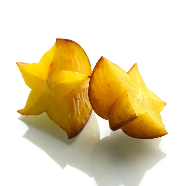 Fresca Carambola Gialla Matura Fondo Bianco — Foto Stock