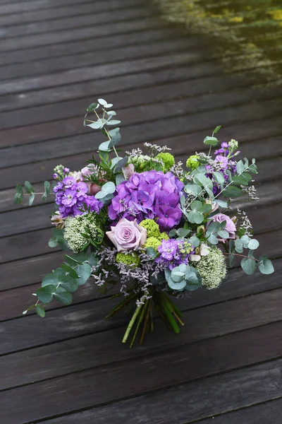 Fascinating Bouquet Flowers Wooden Surface — Stock Photo, Image