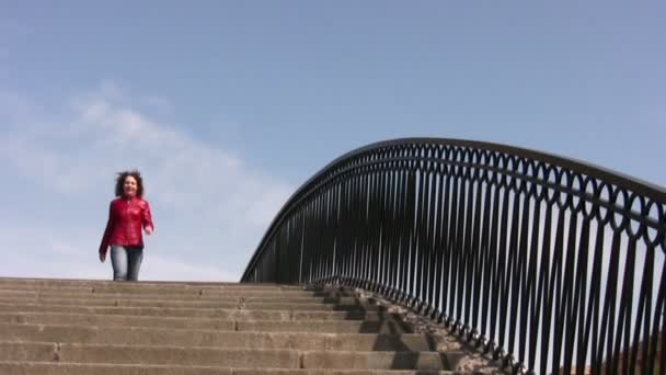 Girl on bridge — Stock Video