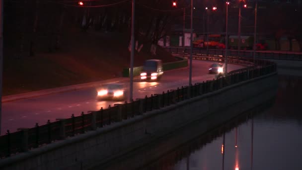 Cars on night road — Stock Video