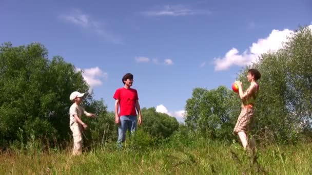 Familj med pojke spela boll — Stockvideo