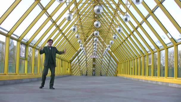 Glücklicher Geschäftsmann auf der Brücke. Zeitraffer — Stockvideo