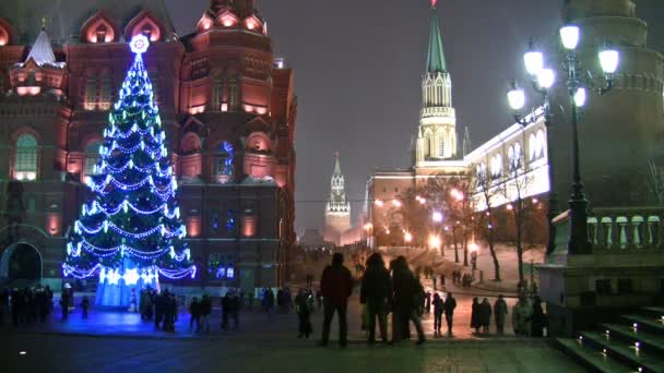 Christmas tree blazes lights on street in Moscow — Stock Video