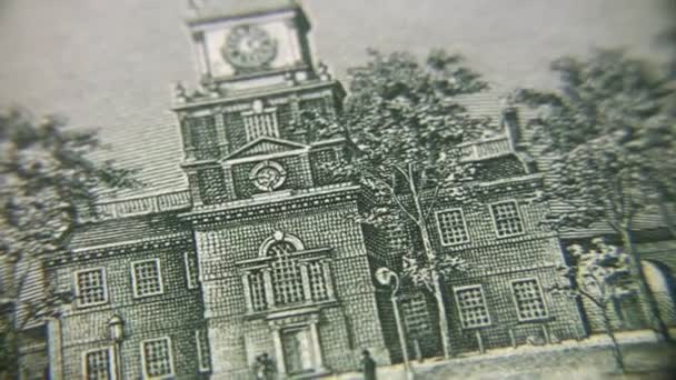 Drawing of building on banknote, rotating — Stock Video