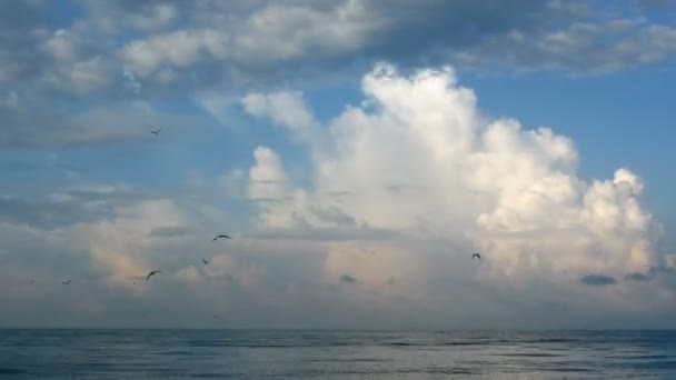 Σύννεφα βιασύνη γρήγορα στον ουρανό πάνω από τη θάλασσα. πάροδο του χρόνου — Αρχείο Βίντεο