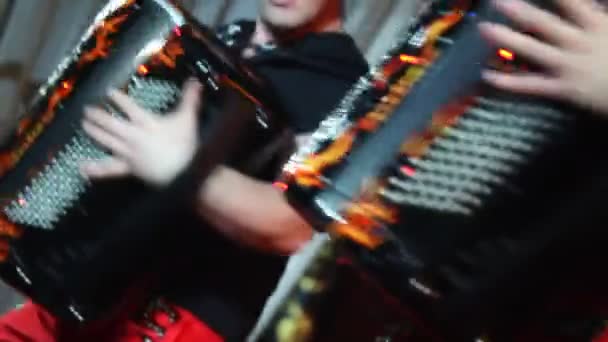Two accordion player perform at concert — Stock Video