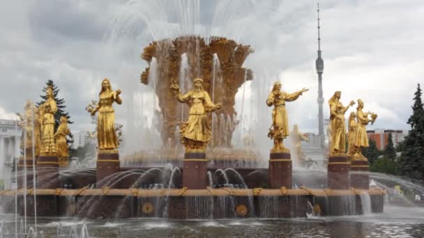 Дружба фонтанов во Всероссийском выставочном центре — стоковое видео