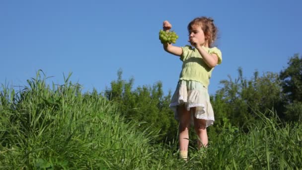 Fille manger des raisins sur prairie — Video