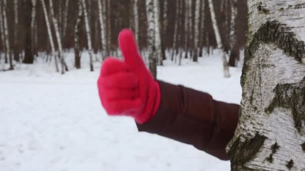 Mano en guante rojo muestra ok — Vídeo de stock