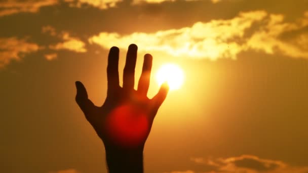 Silhouette di una mano contro il sole — Video Stock