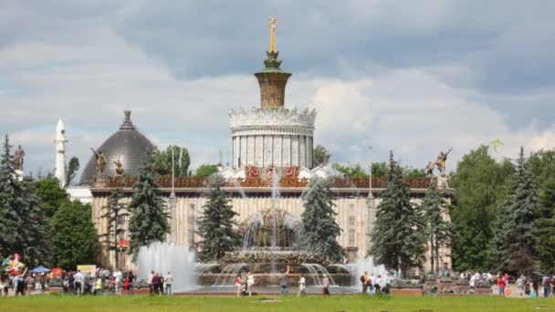 Москва - 7 червня: фонтан "Кам'яна квітка» на Всеросійського виставкового центру 7 Чер 2009 у Москві, Росія. як Всеросійського виставкового центру прес служби повідомив, один з провідних exhibi — стокове відео