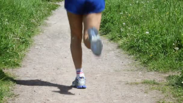 Běžící muž sportovní nohy na venkovské cestě — Stock video