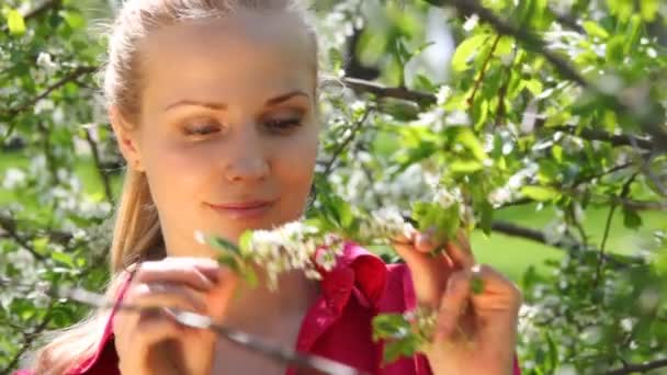 Woman enjoys springtime — Stock Video