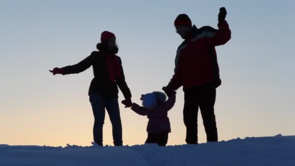 A família Silhouette saltando — Vídeo de Stock