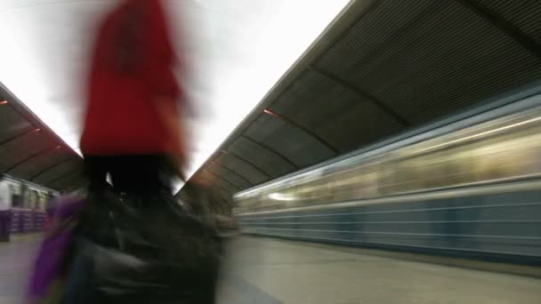 Dwa pociągi przyjeżdżają na dworzec. upływ czasu — Wideo stockowe