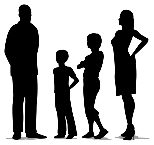 Famille de quatre vecteurs de silhouette debout — Image vectorielle