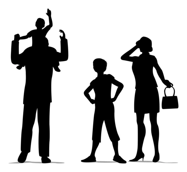 Famille de quatre vecteurs de silhouette — Image vectorielle