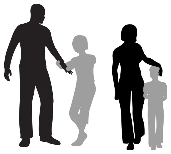 Children parents silhouette — Stock Vector