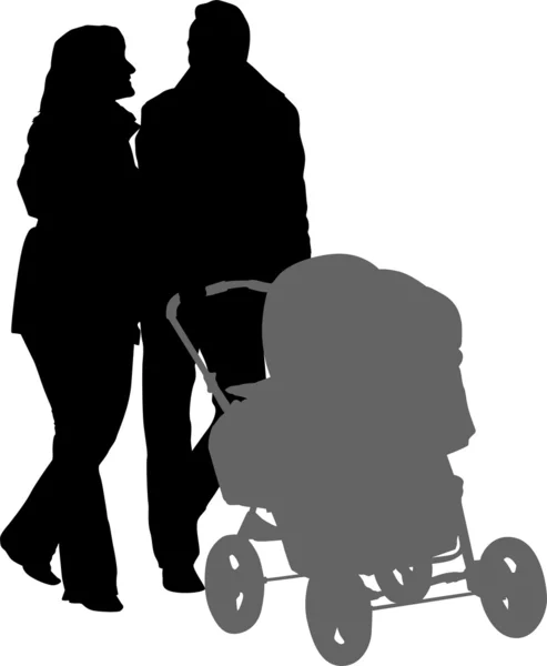Vector family with carriage — Stock Vector