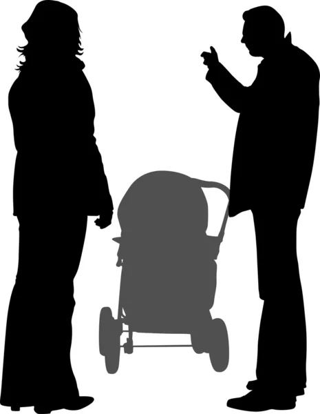 Famille avec vecteur de chariot bébé — Image vectorielle