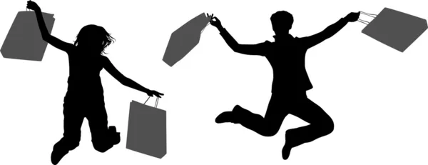 Jumping couple filles avec des sacs vecteur — Image vectorielle