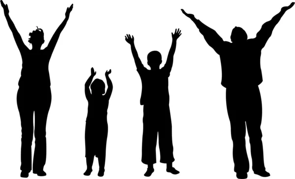 Family of four with hands up vector — Stock Vector