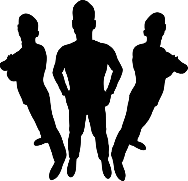 Drie mannen silhouet groothoek — Stockvector