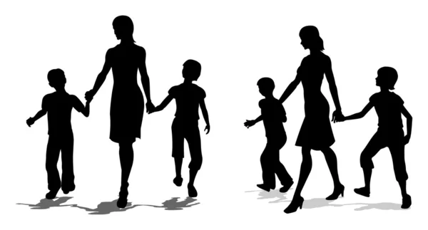 Vector mother with children silhouette — Wektor stockowy