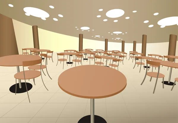 Café de cort alimentaire avec tables dans le vecteur intérieur du centre commercial — Image vectorielle
